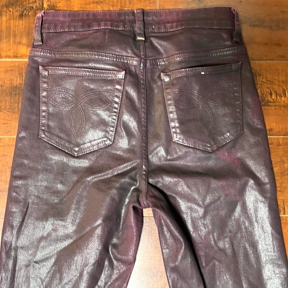 TED BAKER London Wax Oil Coated Denim Burgundy Floral Mid Rise Ankle Zip Size 26 - Picture 6 of 11